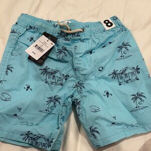 Blue Tropical Print kids Swim Shorts 8 nwt